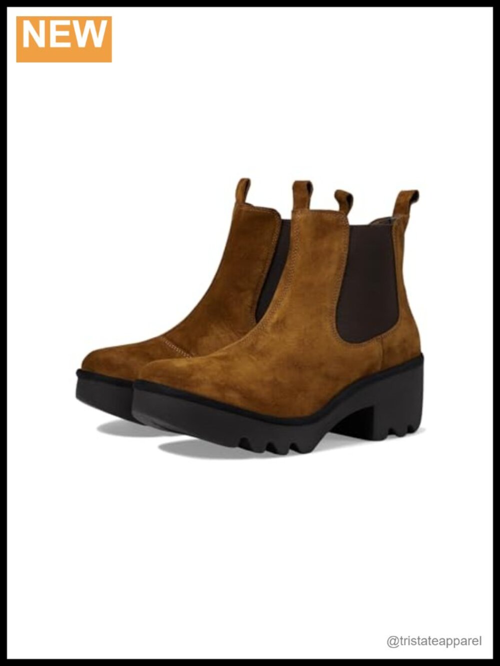 FLY London Suede Ankle Boots Block Heel Pull-On Round Toe Women's 5